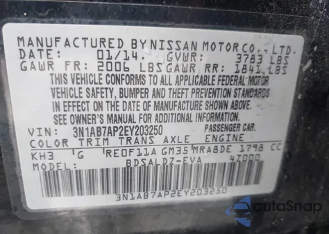 2014 Nissan Sentra Sv from USA, damaged, VIN 3N1AB7AP2EY203250
